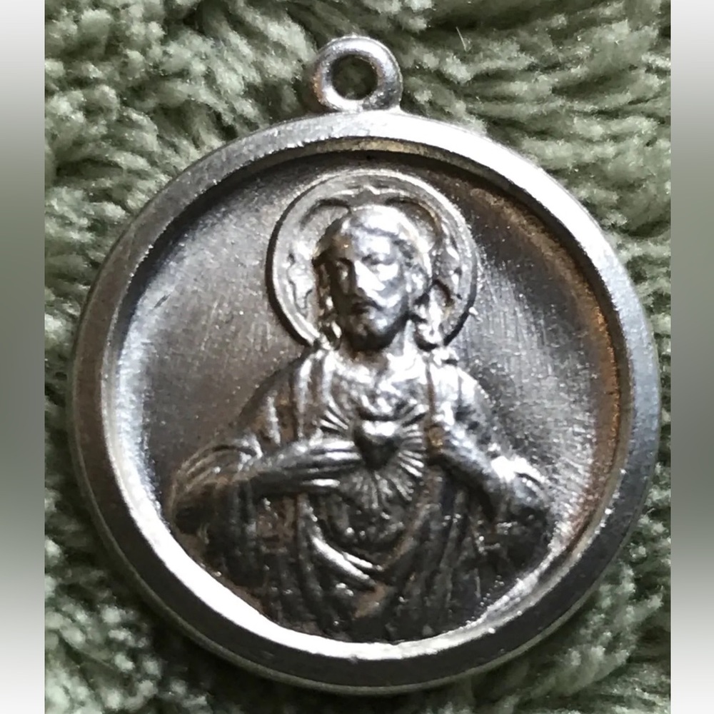 Vintage 3D Double Sided Sterling Silver Charm Religious Jesus Medal Pendant